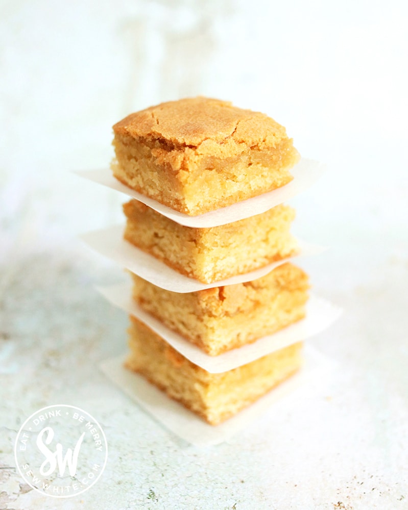 A stack of blondies straight from the oven
