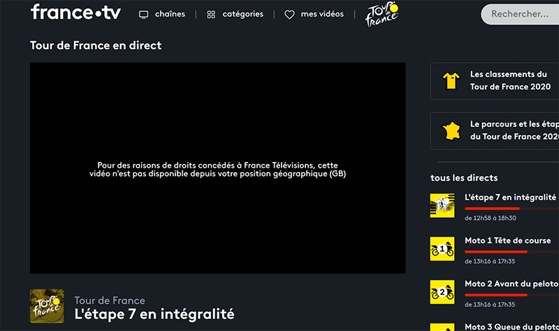 Message erreur France TV Tour de France