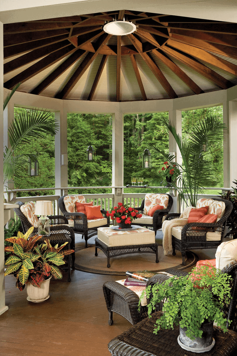 CIRCLE PORCH SEATING WITH PENDANT LIGHTING DECOR IDEAS