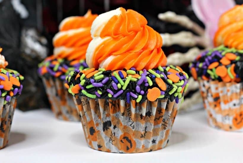It's not Halloween without a sweet treat. These Halloween Sprinkle Cupcakes are and easy Halloween treat everyone will enjoy.
