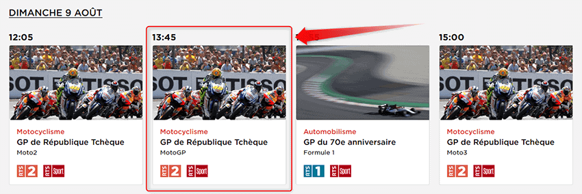 Programme RTS MotoGP République Tchèque