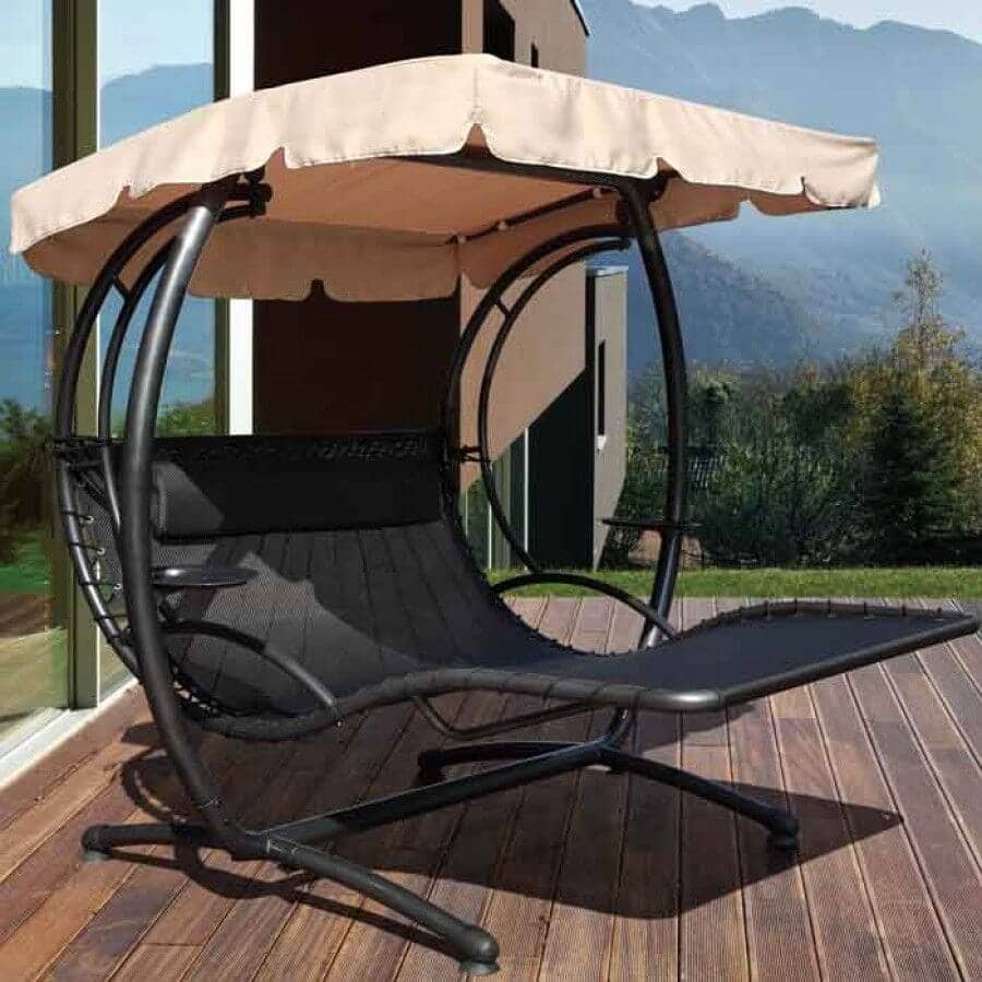 PATIO SET WITH SWING UNDER UMBRELLA