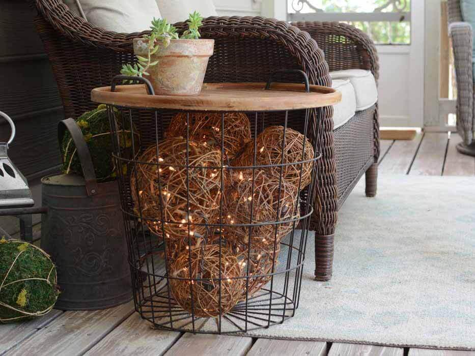 A BASKET OF OUTDOOR PORCH LIGHT