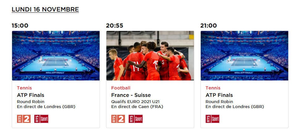Programme RTS Masters Londres Tennis