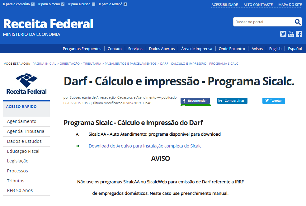 imposto de renda atrasado - demonstrativo da tela da Receita Federal em Darf - cálculo e impressão