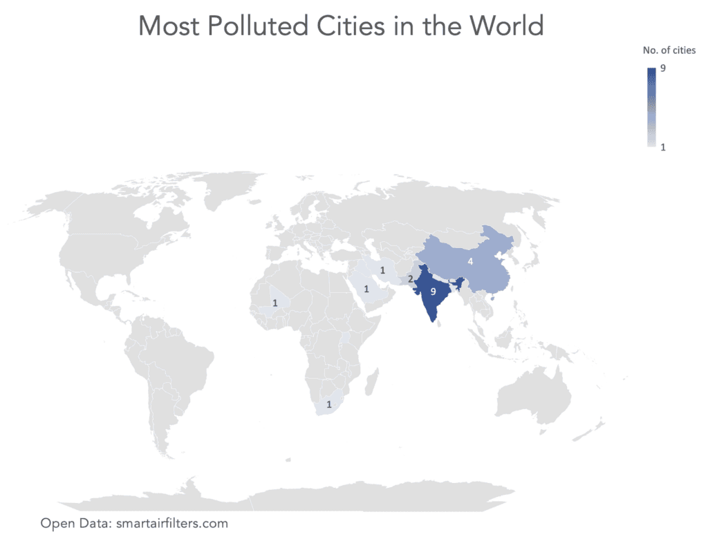 Top 25 des villes les plus polluées au monde en 2023