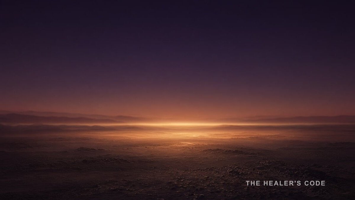 A band of gold light unfolding along a dark indigo horizon