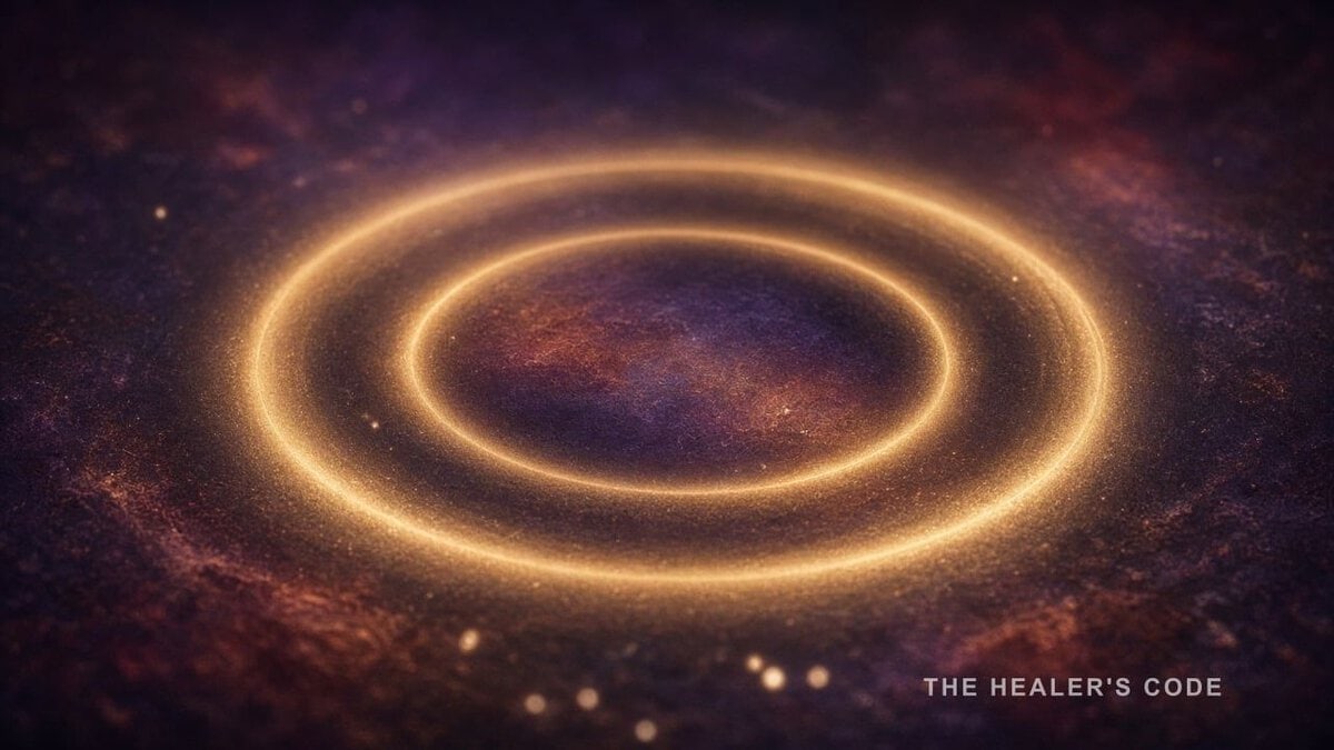 Two soft rings of gold light on an indigo ground