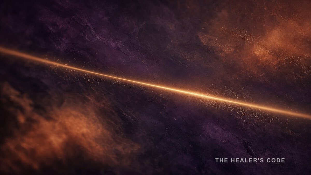 A bright thread of gold light crossing a deep plum field