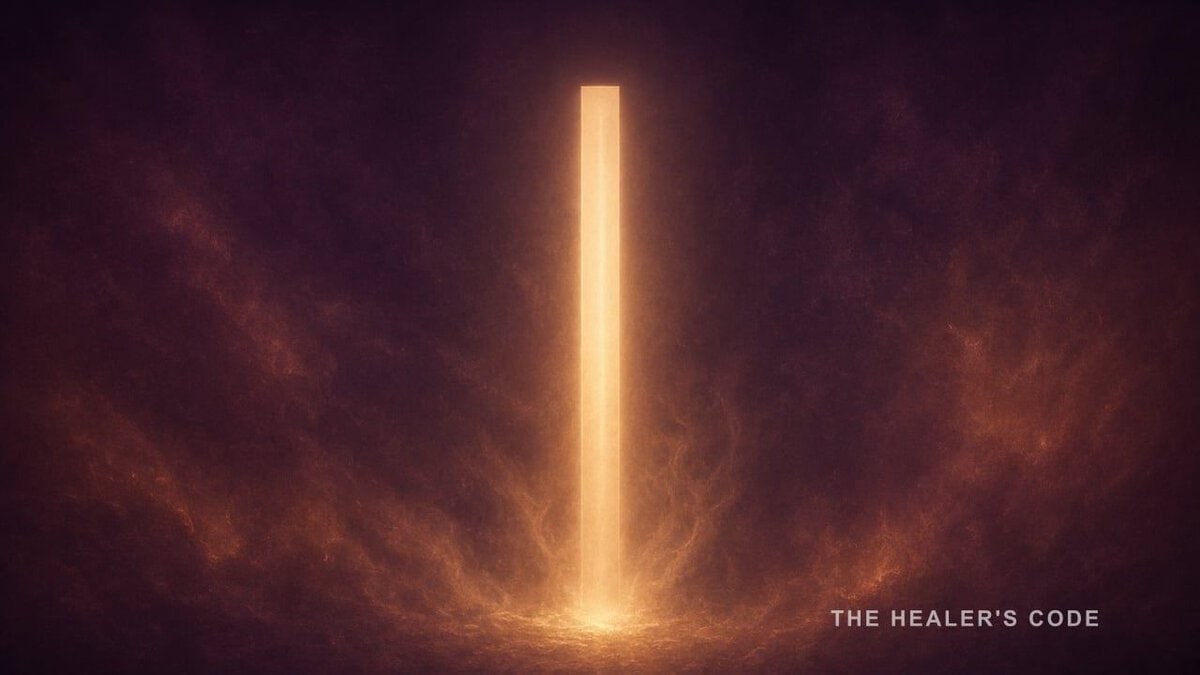 A tall column of gold light that stops in a deep plum dark
