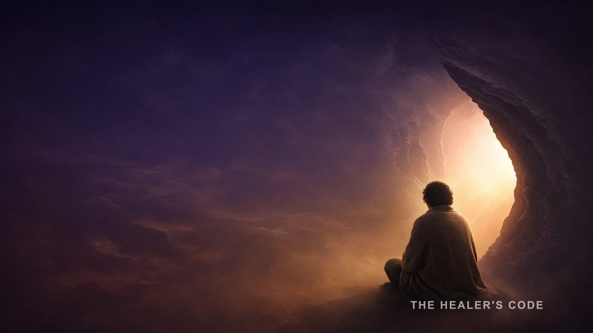 A gold aperture of light opening in deep indigo, with space left above for a title.