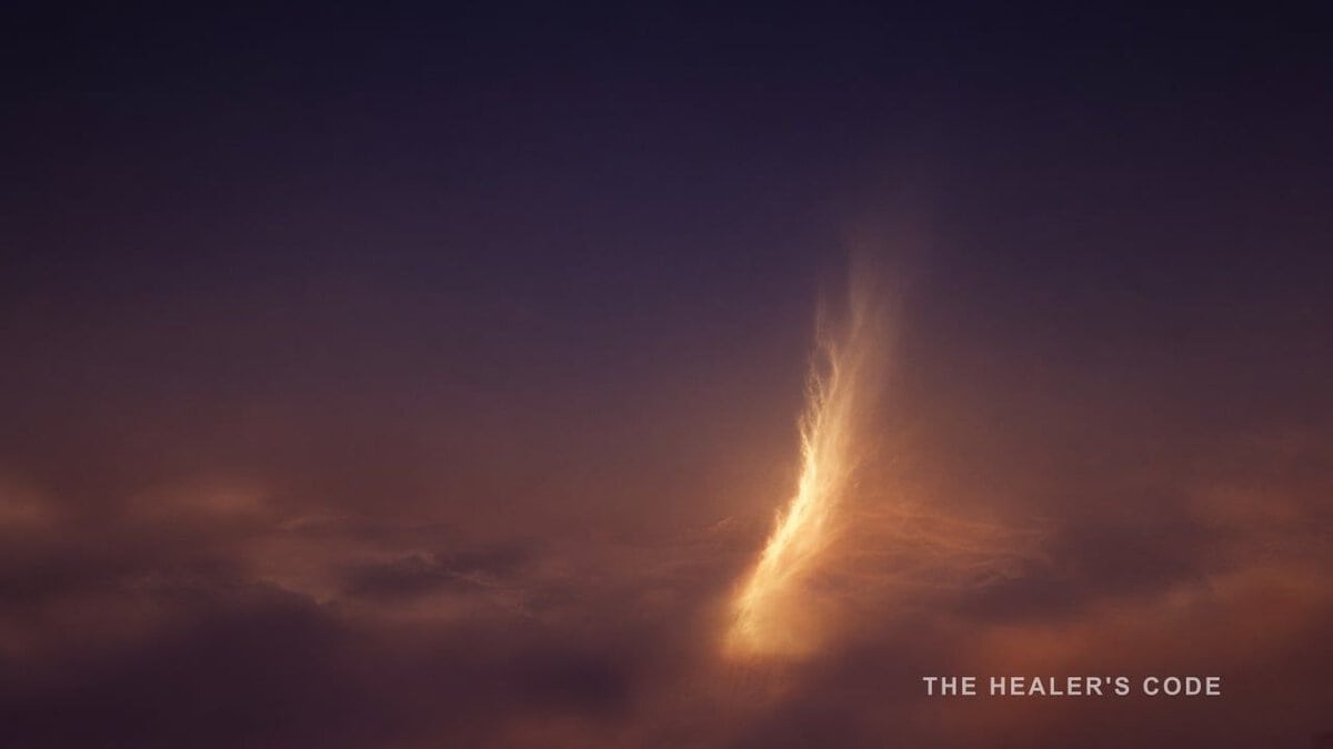A rising column of warm gold light in deep indigo, with open space above.