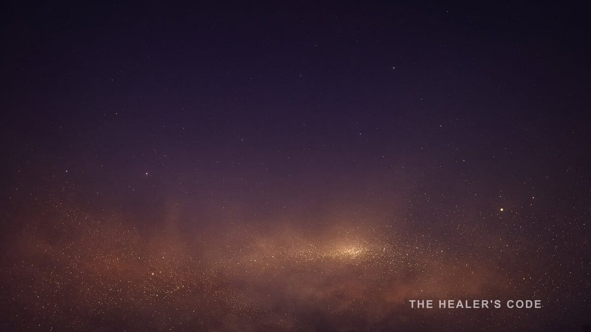 Sparse gold points of light gathering upward in a deep indigo sky.