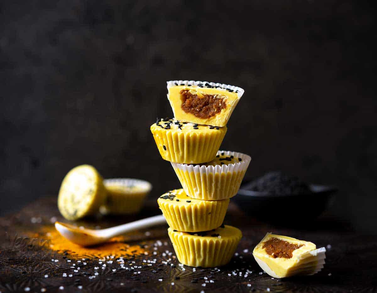 Need a unique, fall treat? These vegan White Chocolate Pumpkin Peanut Butter Cups are incredible, and easier to make than you might think! #dairyfree #glutenfree #veganyackattack