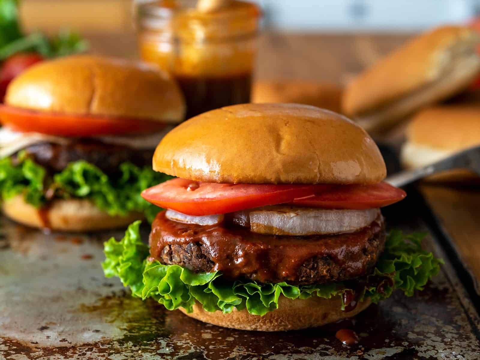 We're still in the heart of grilling season, and what better way to whet that appetite than with a Down Home BBQ Burger from the Vegan Burgers and Burritos Cookbook, by Sophia DeSantis? #vegan #bbq #burgers #vdbburgersandburritoscookbook