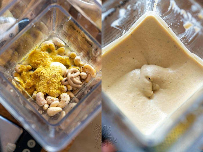Making savory cashew cream filling in blender
