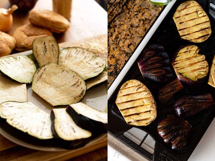 Image collage of salted eggplant and grilled eggplant