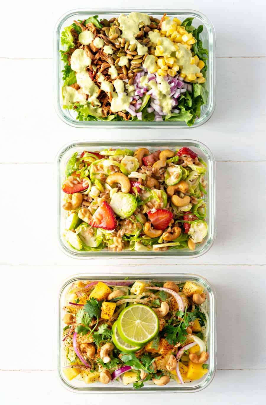 Salad Trio Group Shot from Vegan Yack Attack's Plant-Based Meal Prep by Jackie Sobon