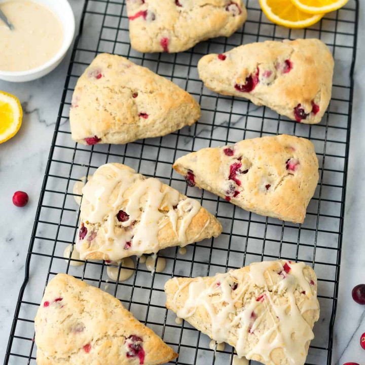 Delicious Glazed Cranberry Orange Scones, gone #vegan! Easy-to-make and so delicious. #soyfree #dairyfree #nutfree @VeganYackAttack