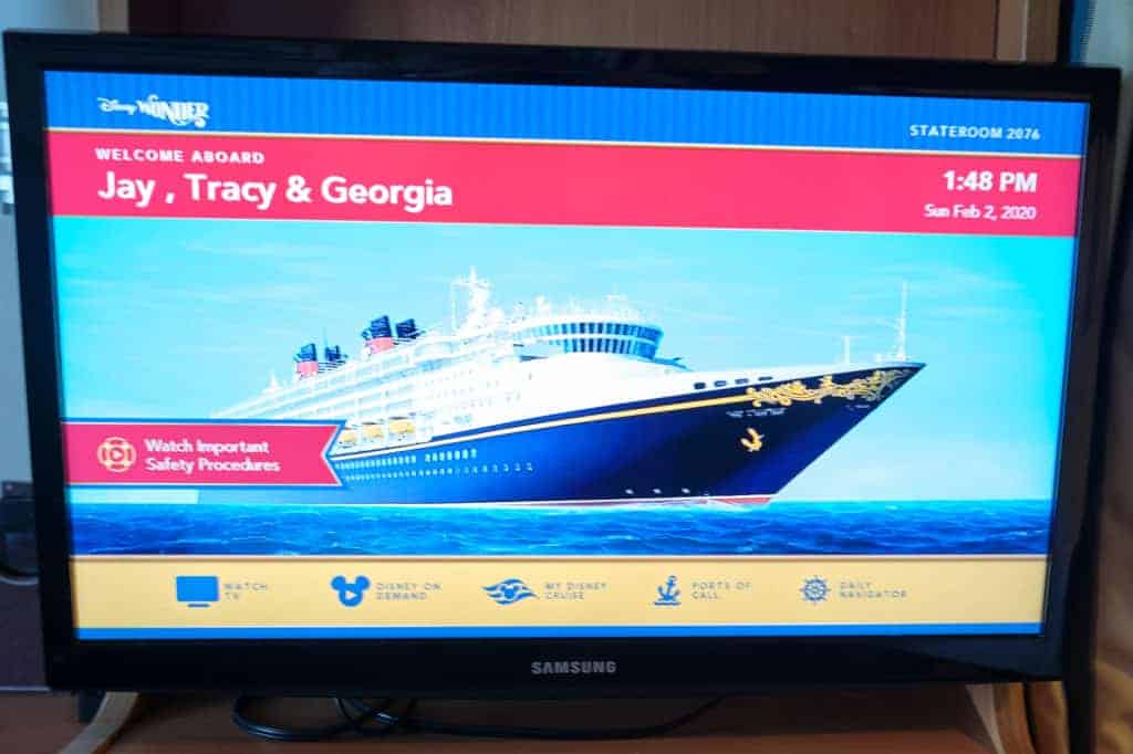 Welcome screen in our room Disney Wonder Port of San Juan to New Orleans