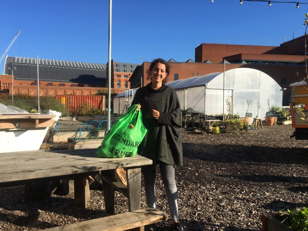 Georgina Story Gardens Holding Kentish Town Vegbox bag