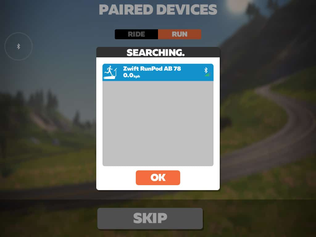 Auswahl des Zwift RunPods in der Zwift App