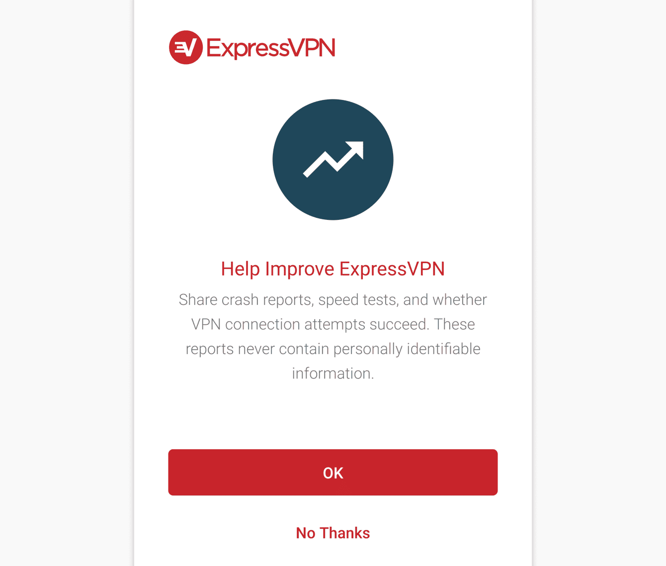 Select your preference in helping improve ExpressVPN.