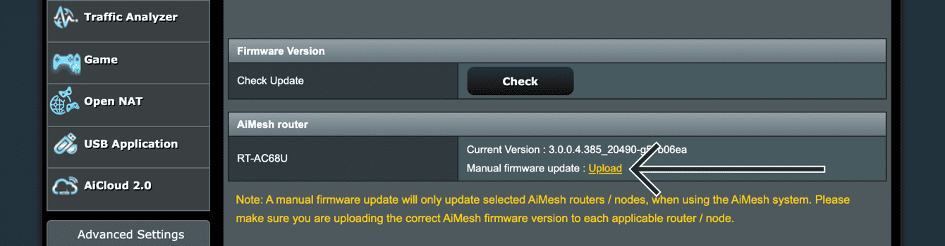 Click “Upload” to upload the ExpressVPN firmware.