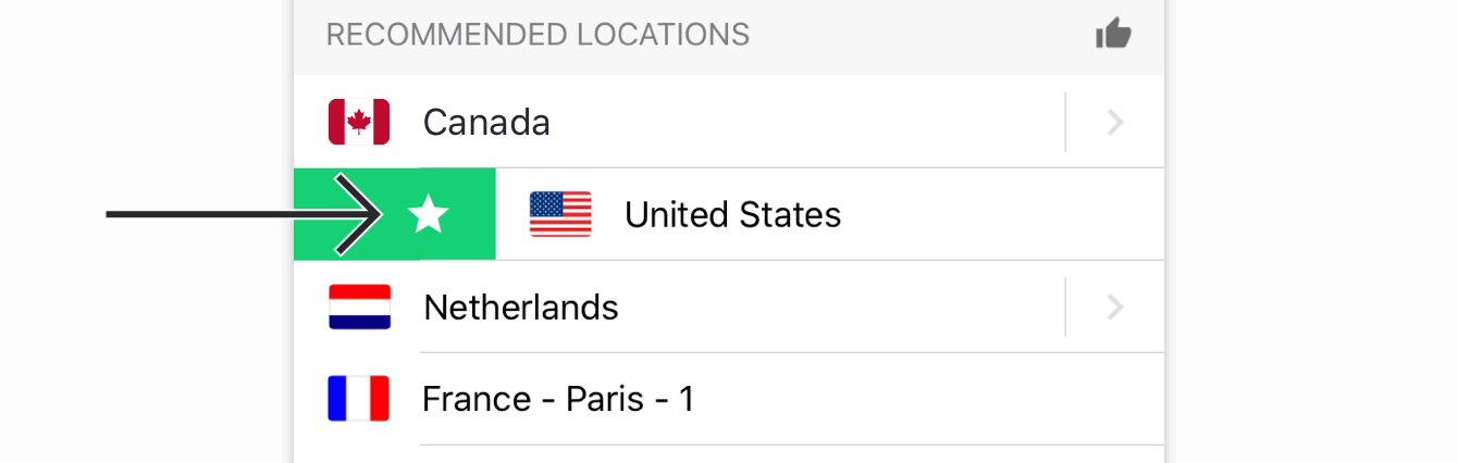 Swipe right on a location to add it to Favorites. 