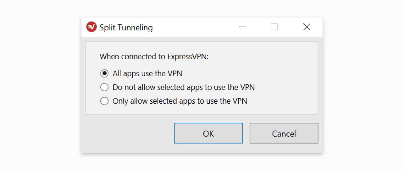 Select your preference for split tunneling. 