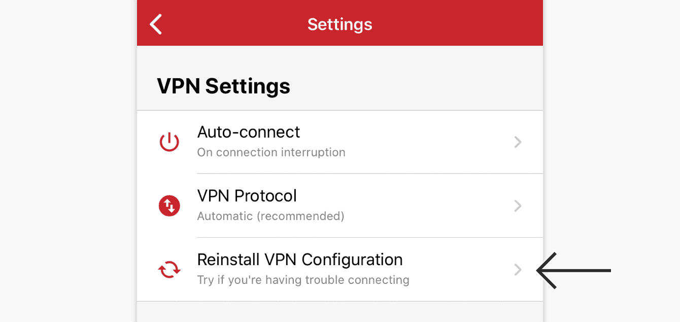 Tap “Reinstall VPN Configuration.”