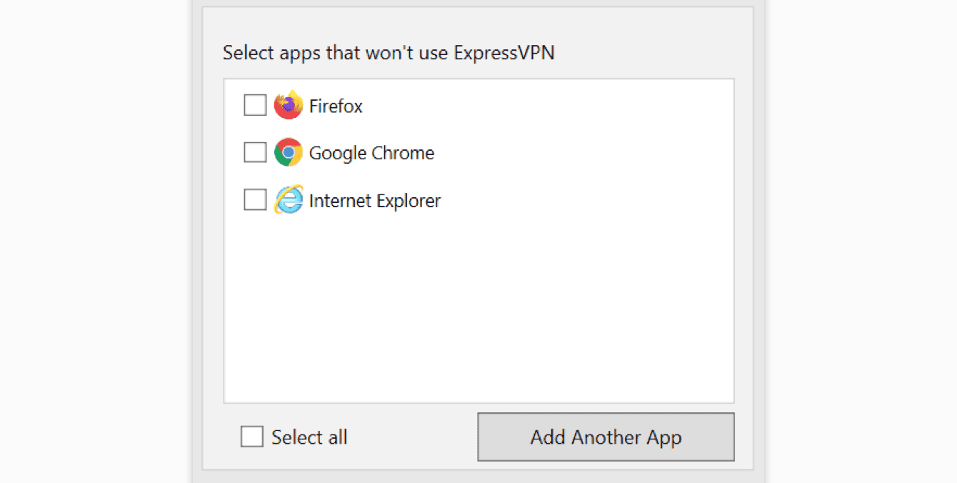 Select apps for split tunneling. 