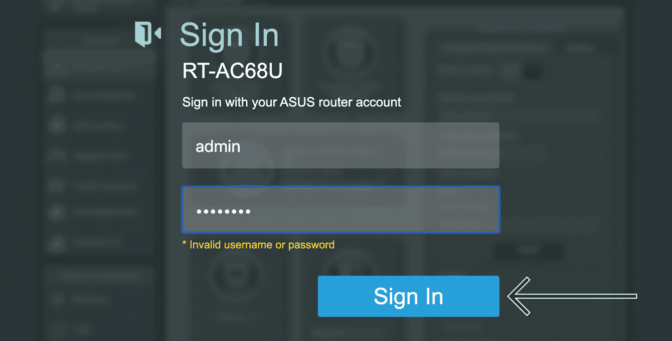 Sign in to the Asus admin with your admin username and password.