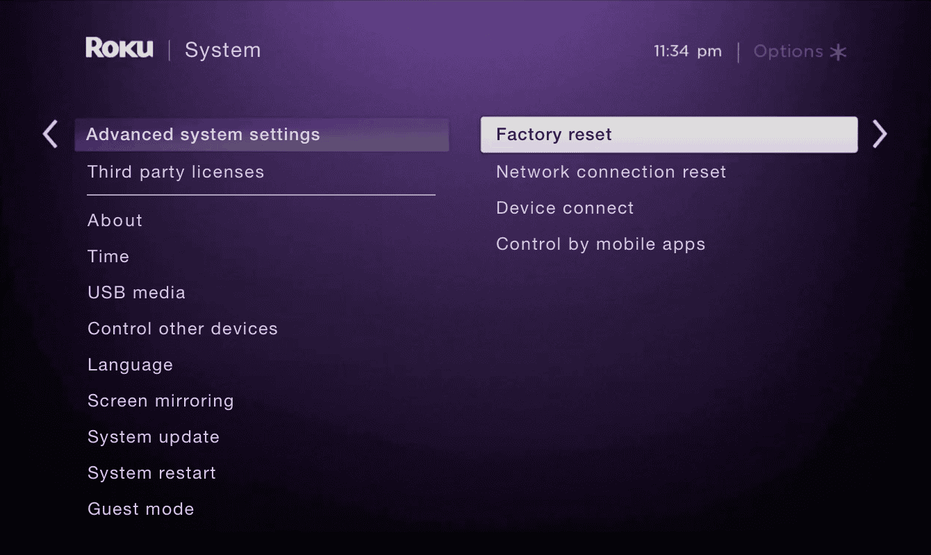 Select "Factory reset."