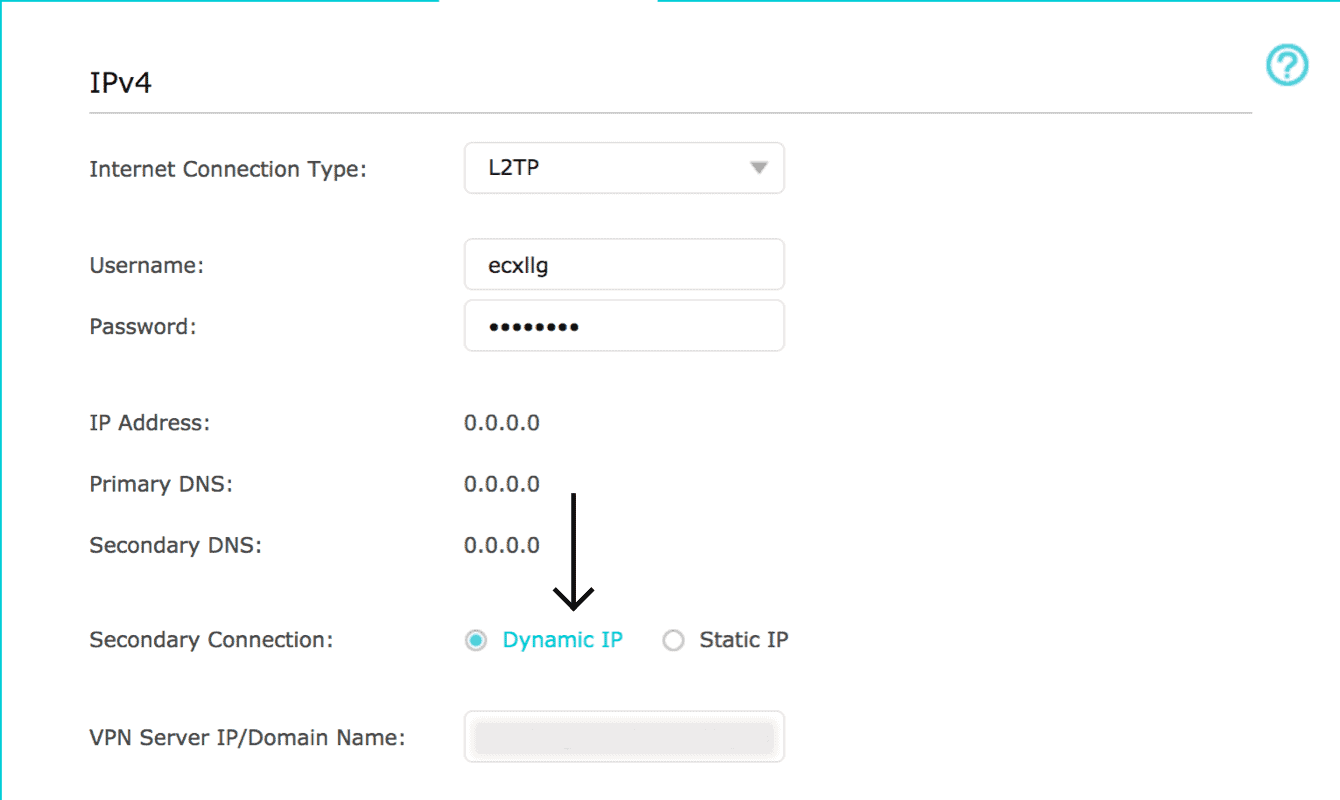 Set the Secondary Connection to "Dynamic IP."