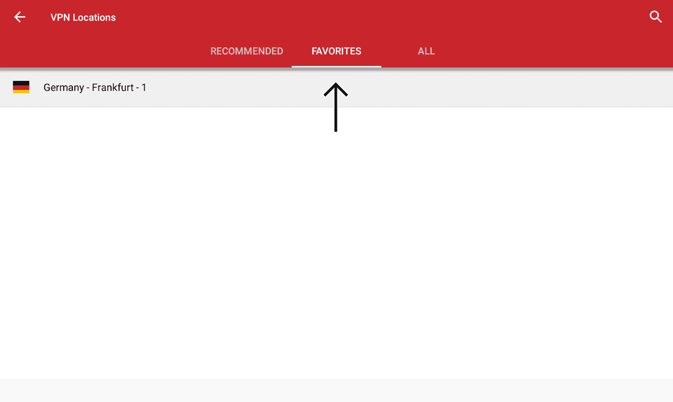 The FAVOURITES tab on the ExpressVPN app. 
