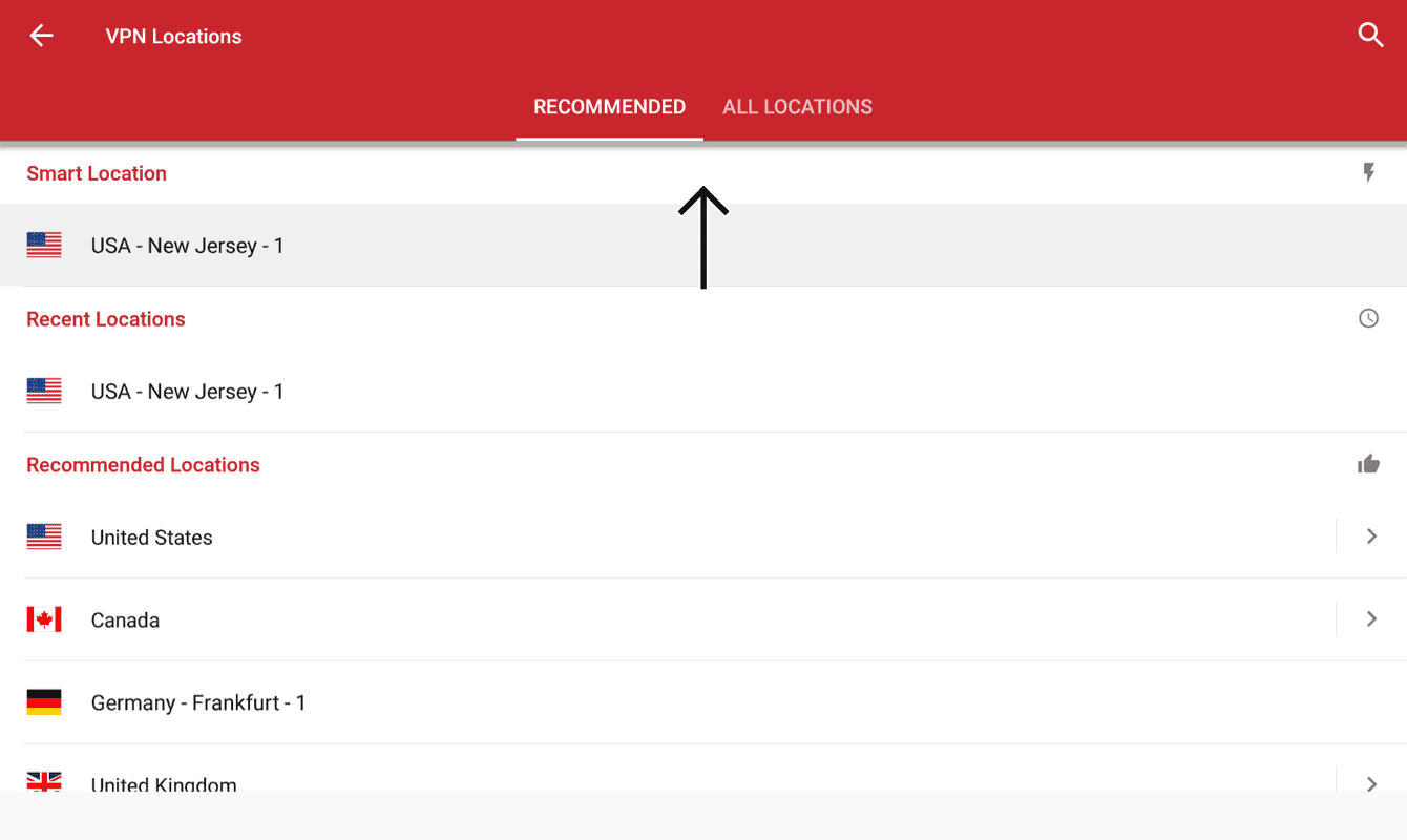 By default, you will see two tabs, Recommended and All Locations.