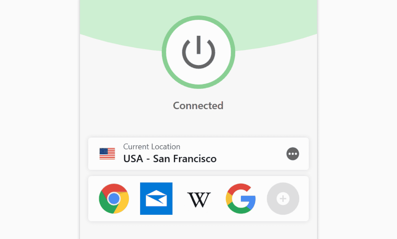 The different shortcuts on the ExpressVPN app. 
