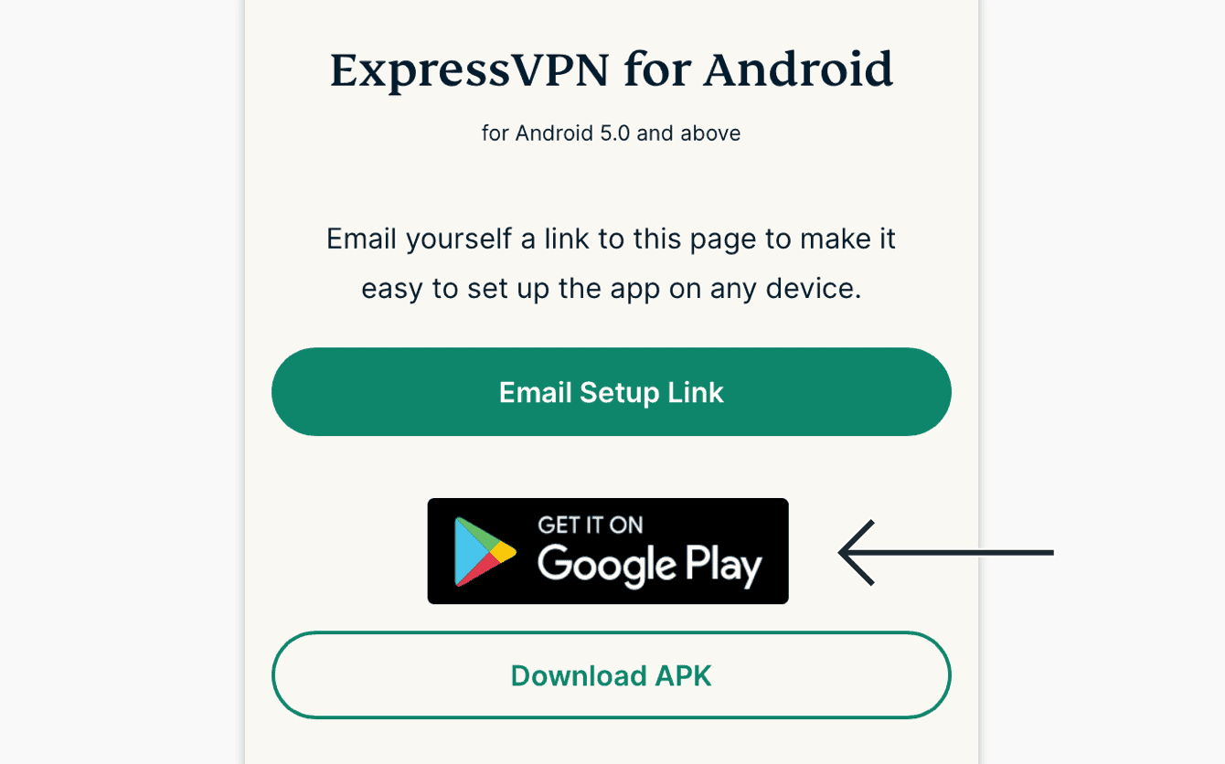 Under «ExpressVPN for Android», trykk «Få den på Google Play».