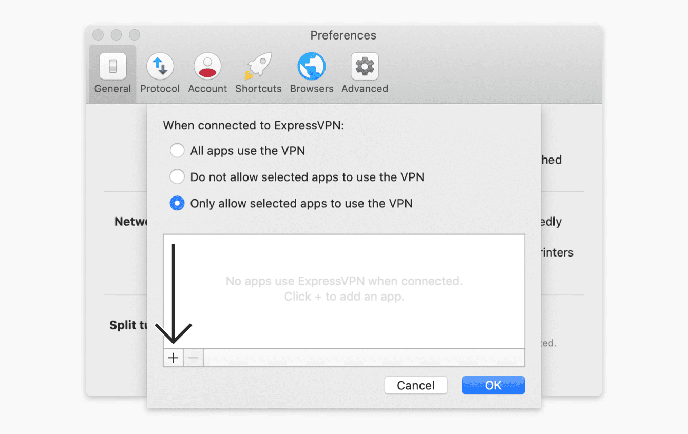 Select “Only allow selected apps to use the VPN”, then click “OK.”