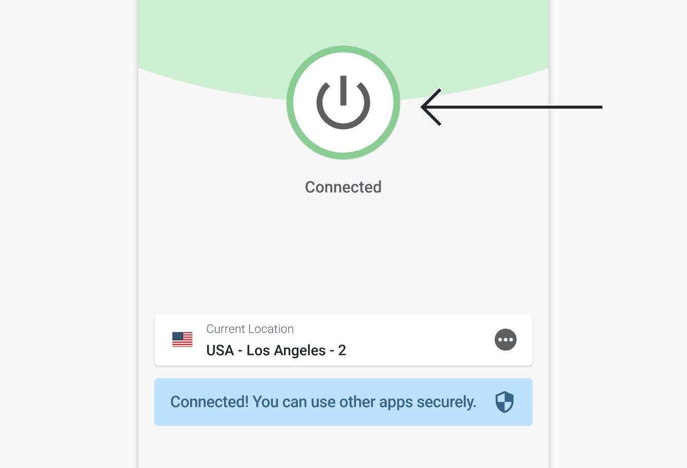 Tap the On Button to disconnect from the VPN location.