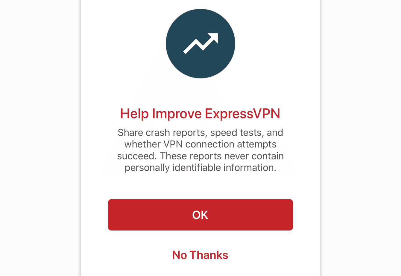 Select your preference for helping improve ExpressVPN.