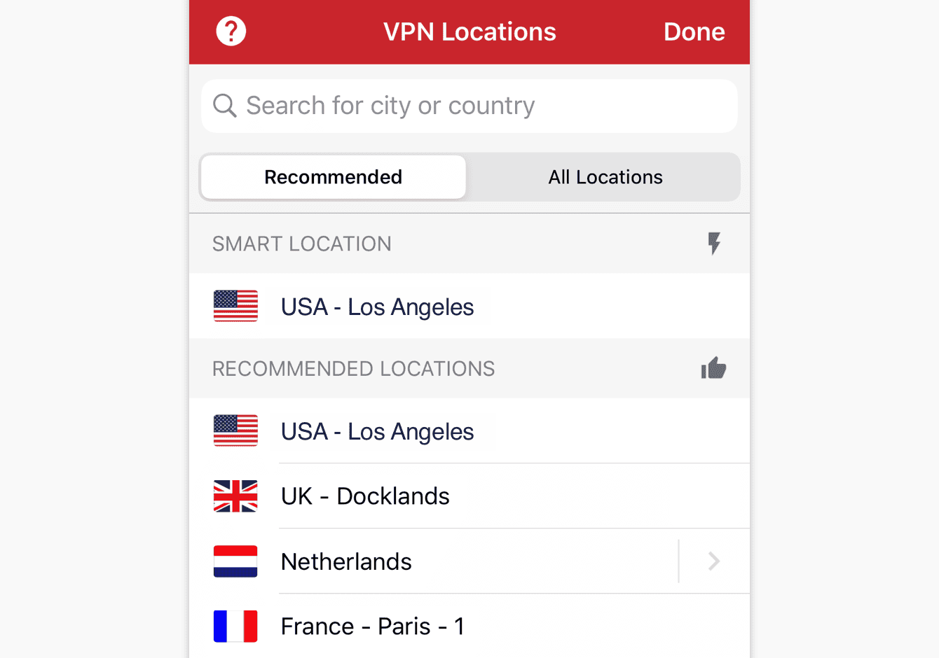 Tap a location you want to connect to.