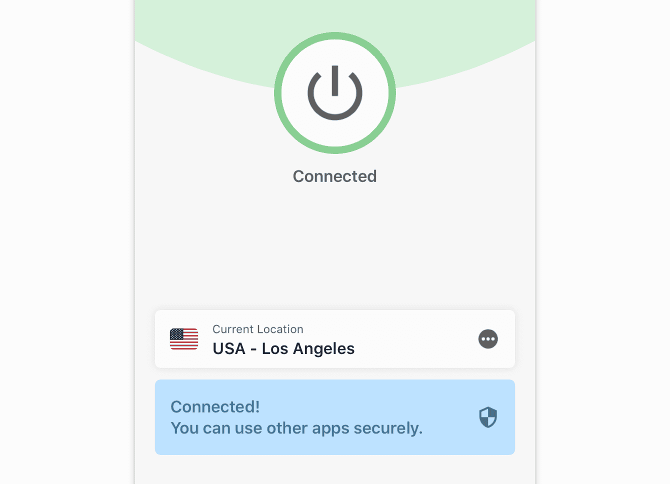The "Connected" message on the ExpressVPN app. 