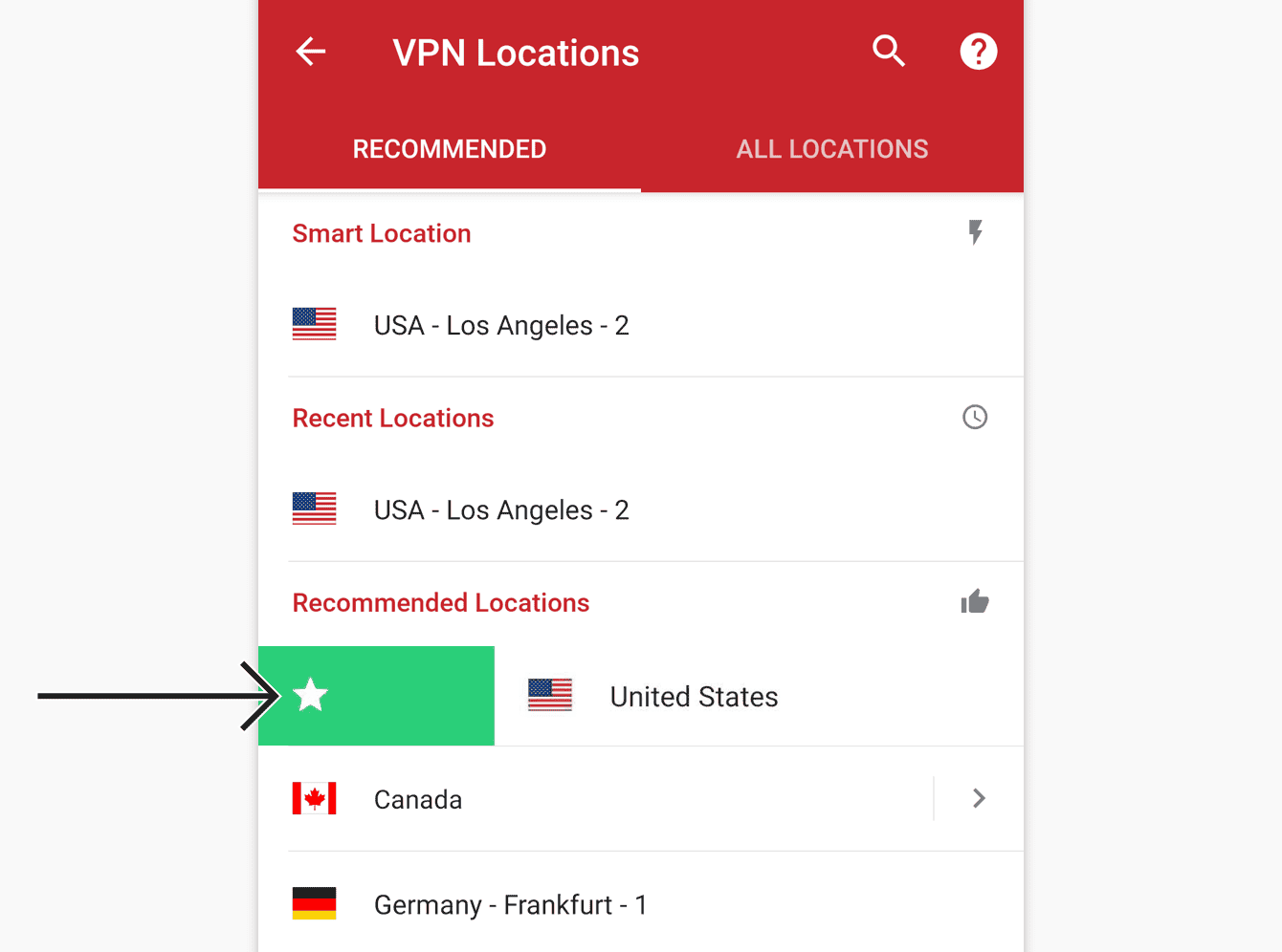 Swipe right on the location to add it to your Favorites tab.