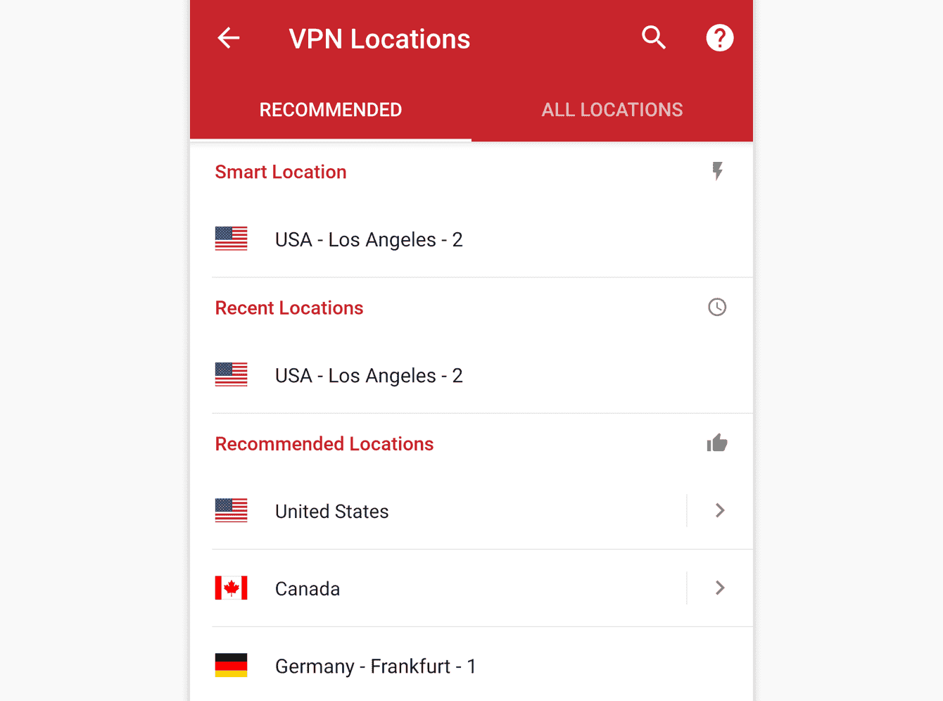 The Recommend tab shows you ExpressVPN’s top picks for you.