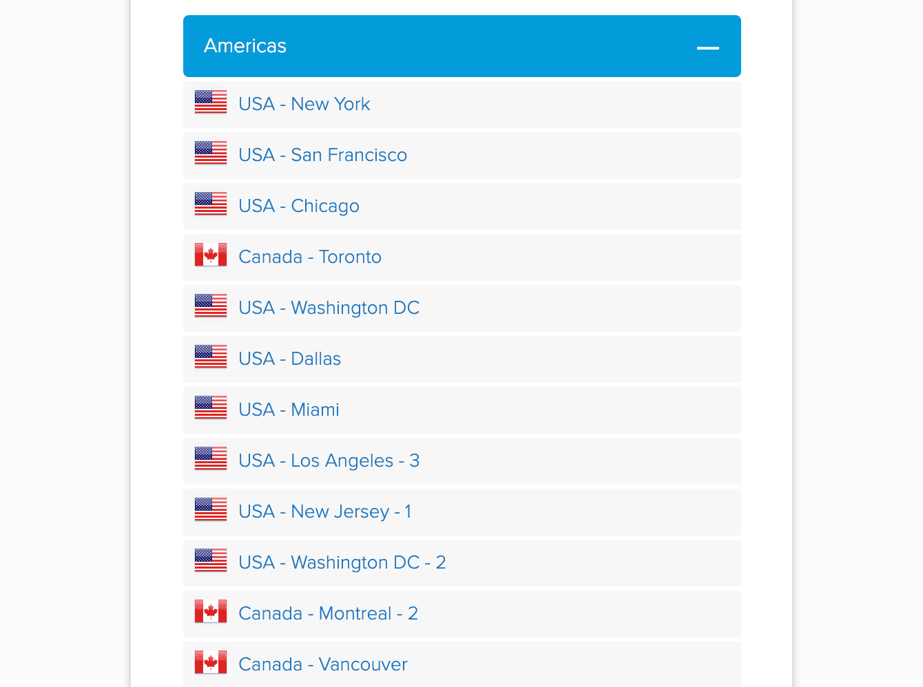 Click the name of the server location you wish to connect to. 