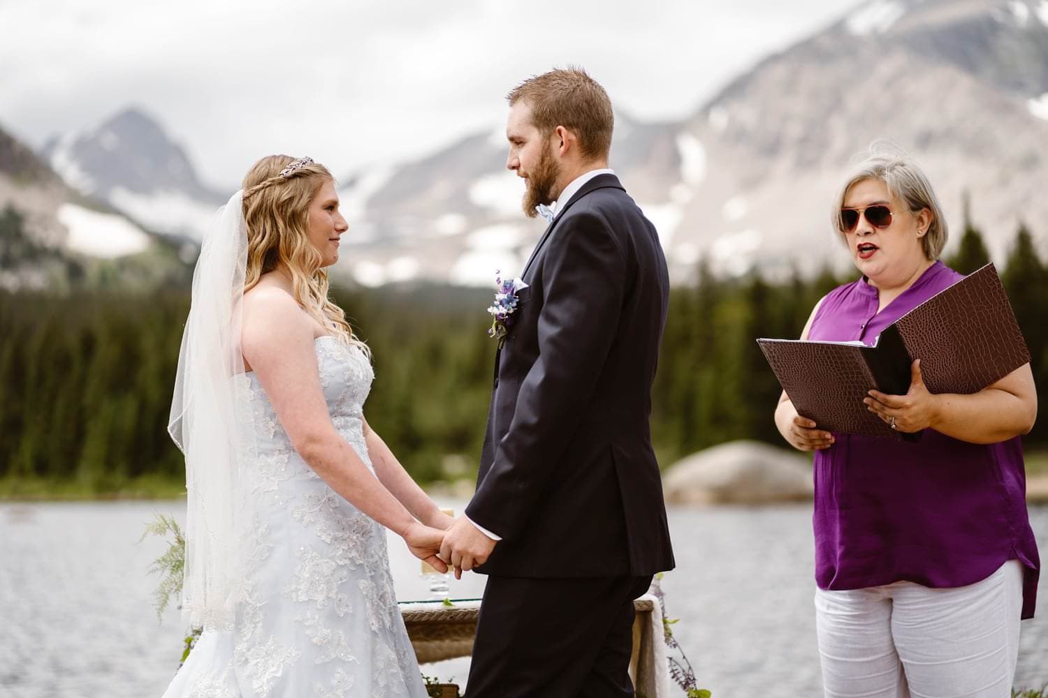 Bride and Groom at Vow Ceremony at Colorado Adventure Elopement