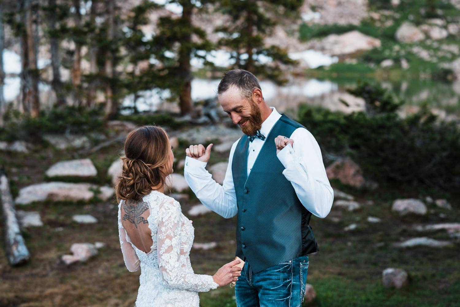 Bride and Groom Dancing Backpacking Wedding Elopement