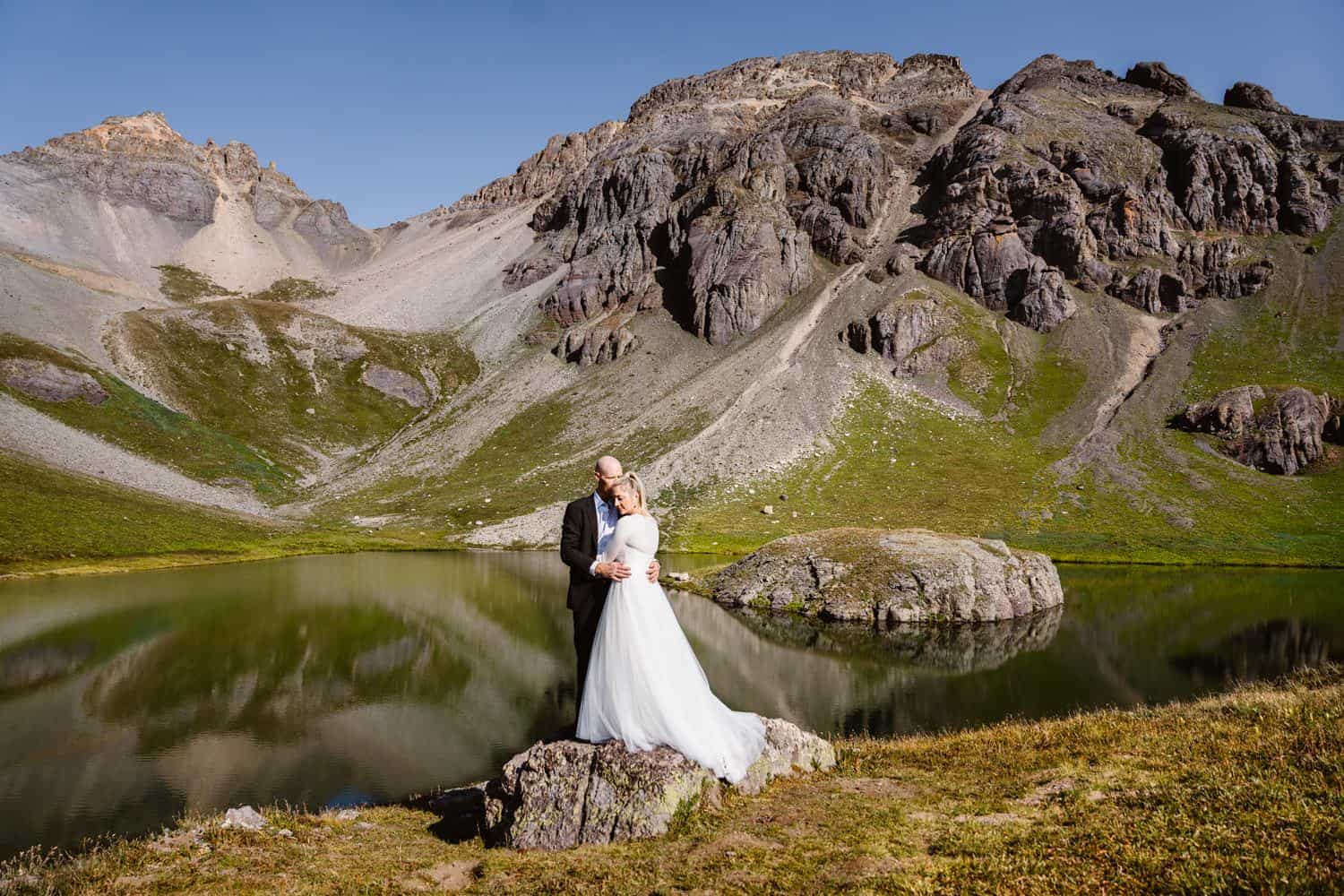 Bride and Groom Hugging Telluride Elopement Packages